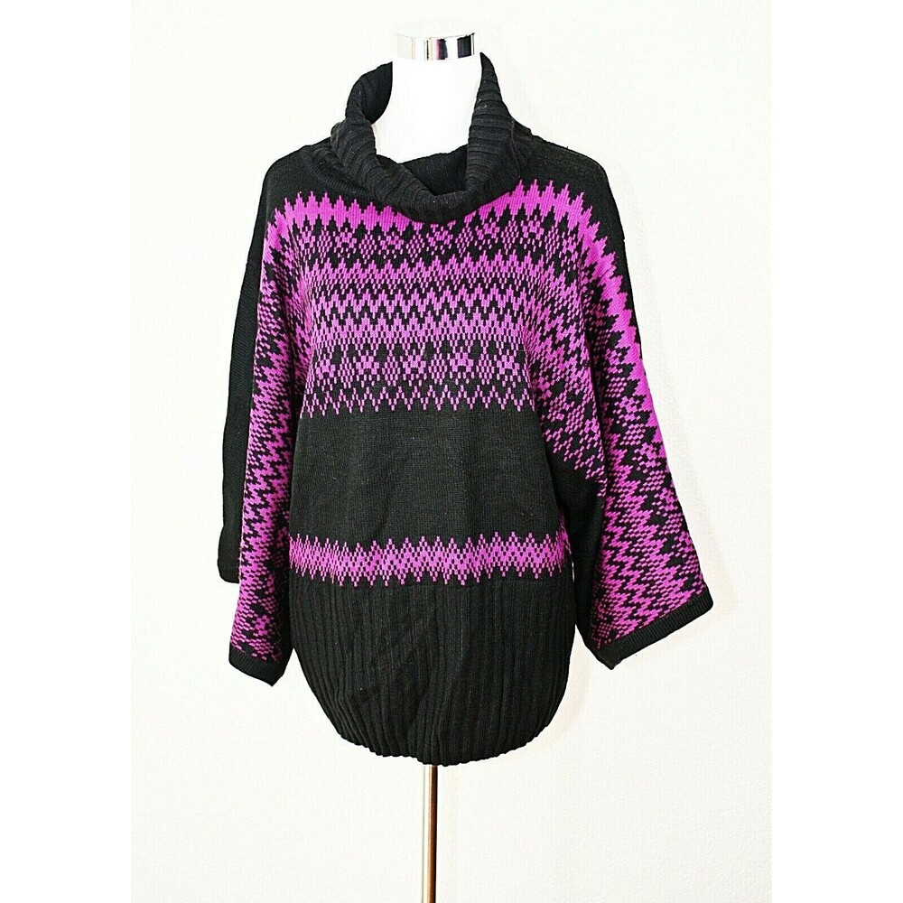 LANE BRYANT Nordic Knit Pullover Top Sweater Sz 14/16 Black Magenta Holiday #04